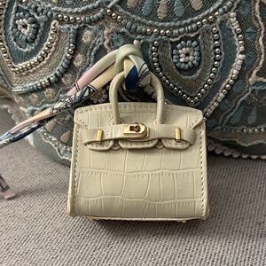 Cream Croc Pattern Mini Bag Charm